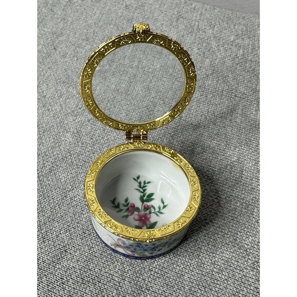 Small Floral trinket box hinged French Inspired Hand Painted Pill Box